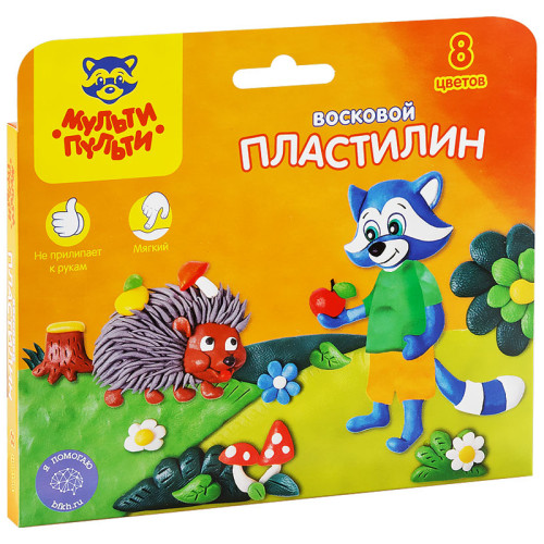 Пластилин Мульти-Пульти "Енот в лесу", 08 цветов, 120г, восковой