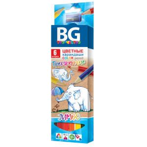 Карандаши цветные BG "Jumbo", 06цв., трехгран., толстые