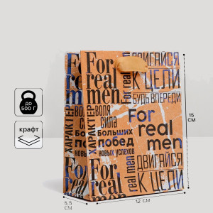 Пакет подарочный «For real man» 15 × 12 × 5,5 см