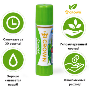 Клей-карандаш Crown "Expert", 15г, ПВП