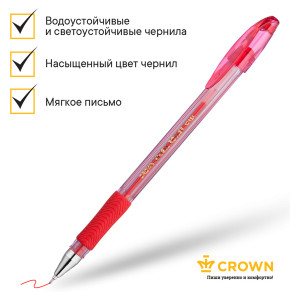 Ручка гелевая Crown "Hi-Jell Needle Grip" красная, 0,7мм