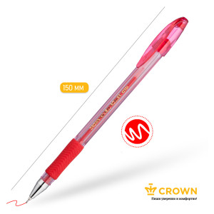 Ручка гелевая Crown "Hi-Jell Needle Grip" красная, 0,7мм
