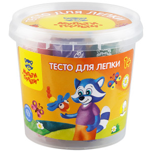 Тесто для лепки Мульти-Пульти "Енот в деревне", 07 цветов*30г, пластиковый стакан